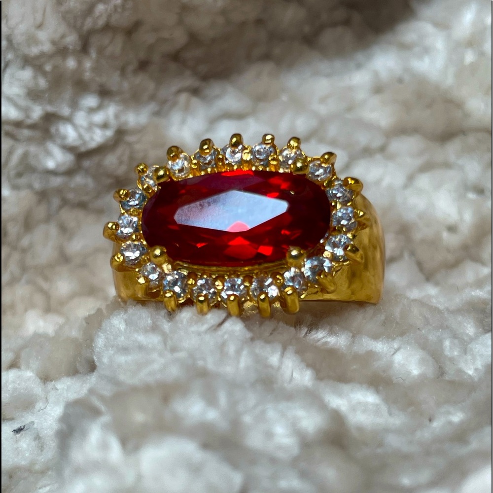 14K Gold plated Ring with  Red Ruby